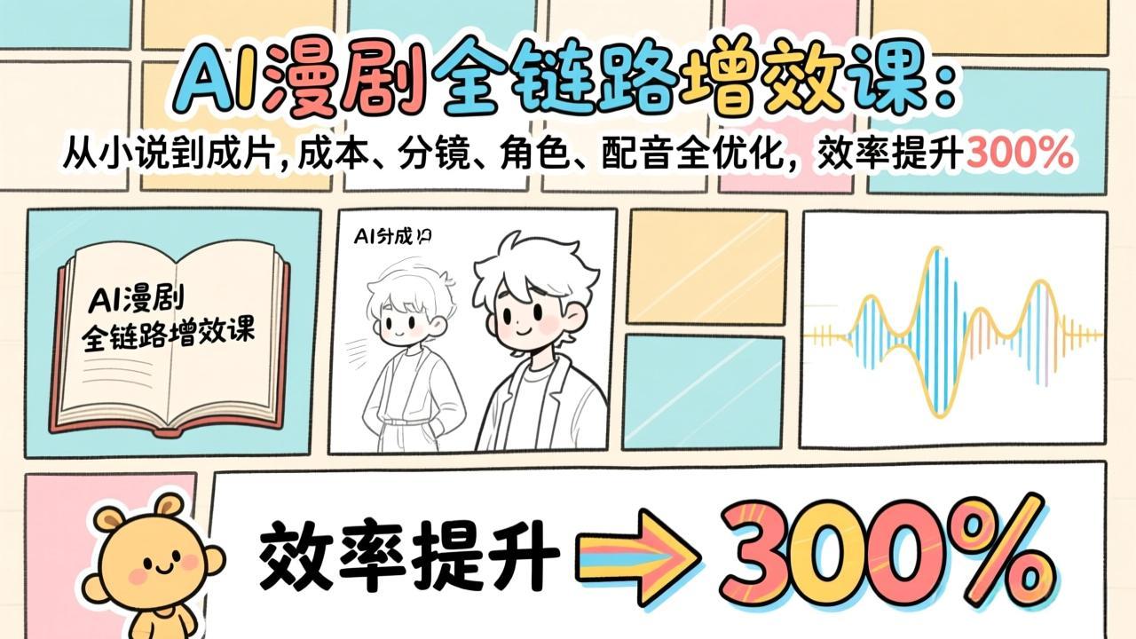 AI漫剧全链路增效课：从小说到成片，成本、分镜、角色、配音全优化，效率提升300%-伊亚库