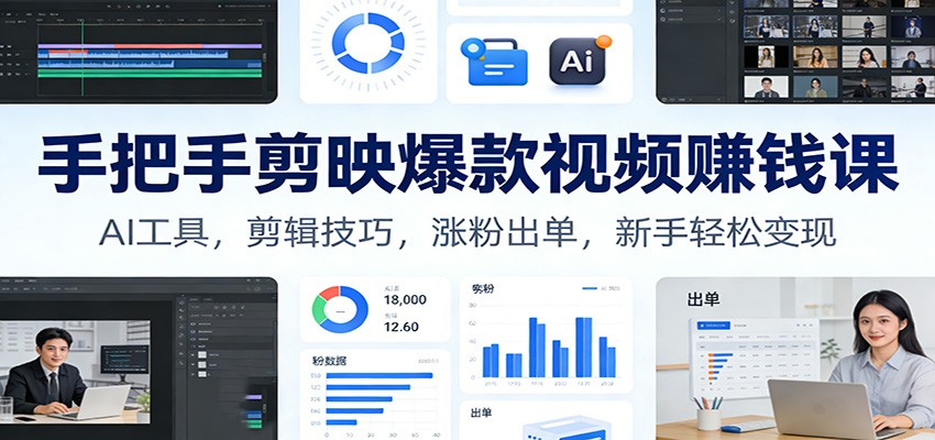 手把手剪映爆款视频赚钱课：AI工具，剪辑技巧，涨粉出单，新手轻松变现-伊亚库