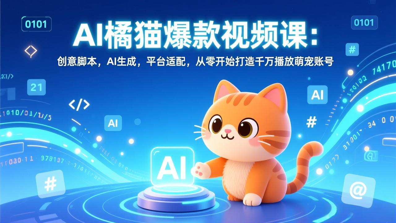 AI橘猫爆款视频课：创意脚本，AI生成，平台适配，从零开始打造千万播放萌宠账号-伊亚库