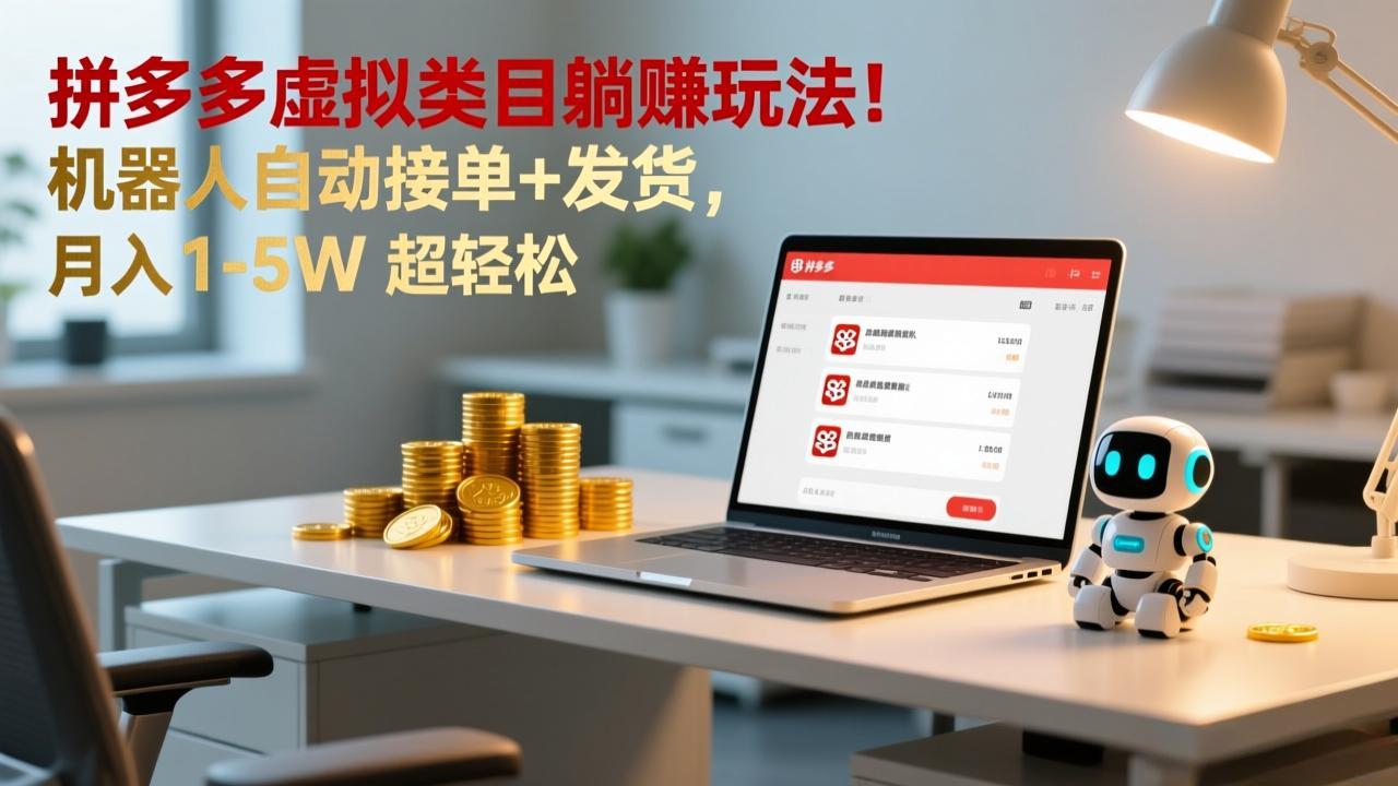 多多虚拟类目躺赚玩法！机器人自动接单+发货，月入 1-5W 超轻松-伊亚库