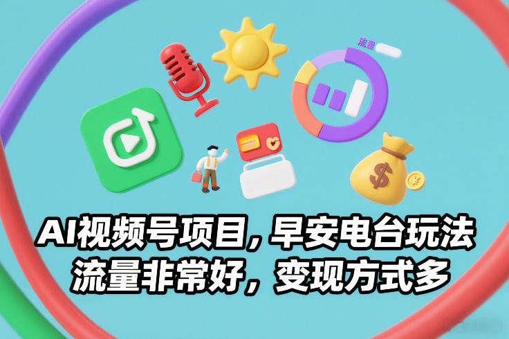 AI视频号项目，早安电台玩法，流量非常好，变现方式多-伊亚库