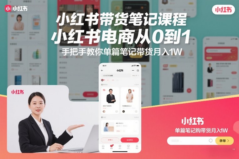 小红书带货笔记课程，小红书电商从0到1，手把手教你单篇笔记带货月入1W-伊亚库