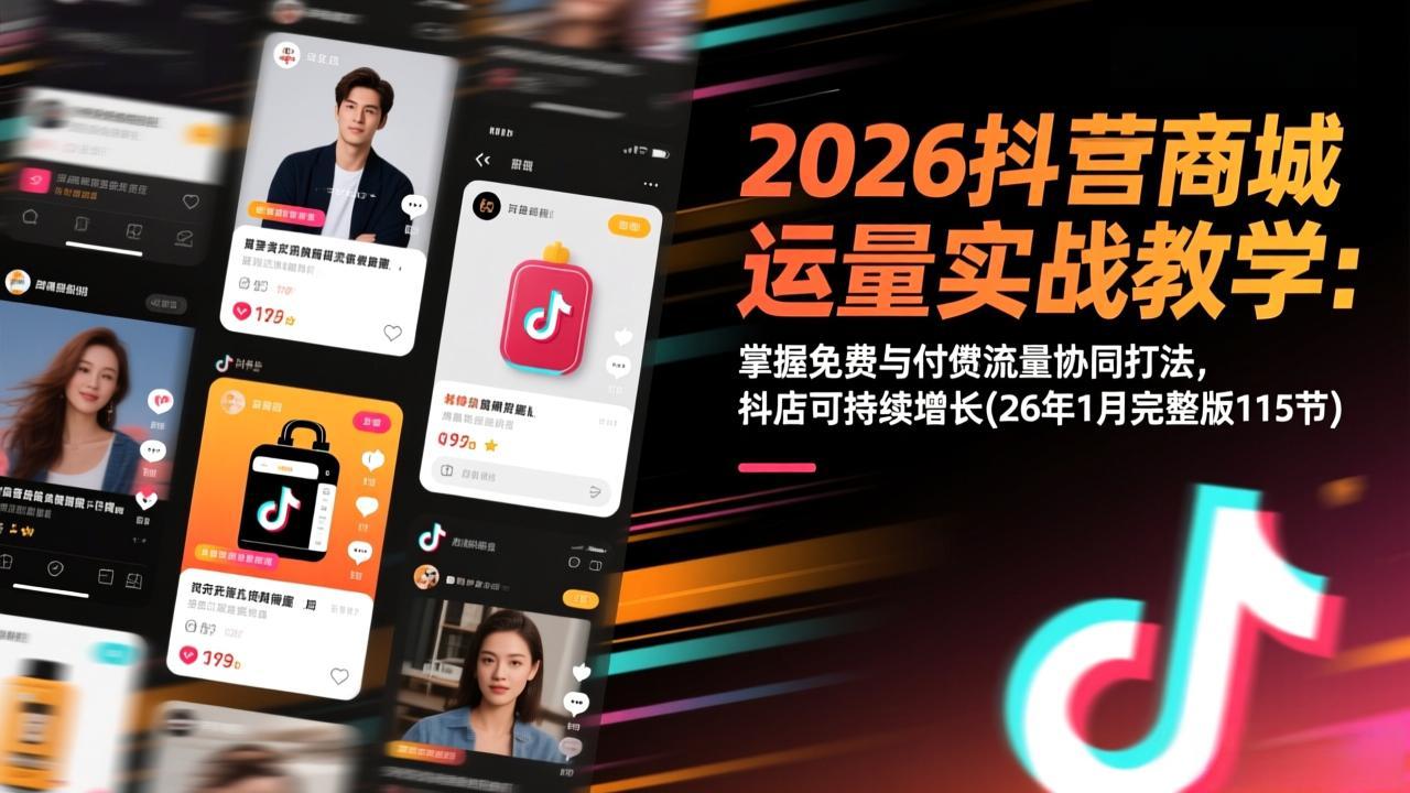 2026抖音商城运营实战教学：掌握免费与付费流量协同打法，抖店可持续增长(26年1月完整版115节-伊亚库