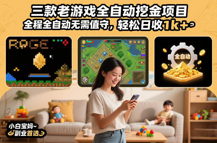 三款老游戏全自动挖金项目，全程全自动无需值守，轻松日收1k+，小白宝妈副业首选【揭秘】-伊亚库