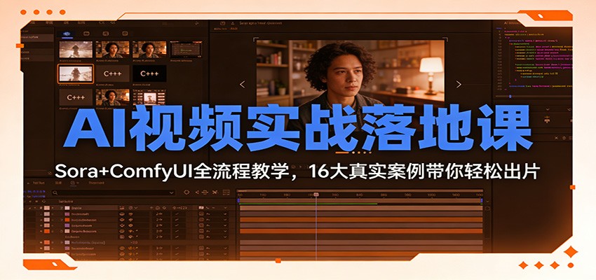 AI视频实战落地课：Sora+ComfyUI全流程教学，16大真实案例带你轻松出片-伊亚库