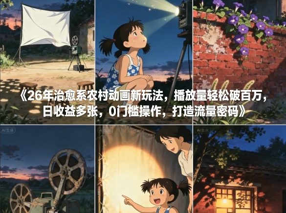 26年治愈系农村动画新玩法，播放量轻松破百万，日收益多张，0门槛操作，打造流量密码-伊亚库
