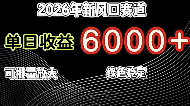 2026年新风口赛道，当日6000+以上，可批量放大，月收入20万+，长期绿色稳定的项目-伊亚库