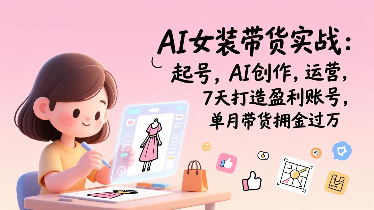 AI女装带货实战：起号，AI创作，运营，7天打造盈利账号，单月带货佣金过万-伊亚库