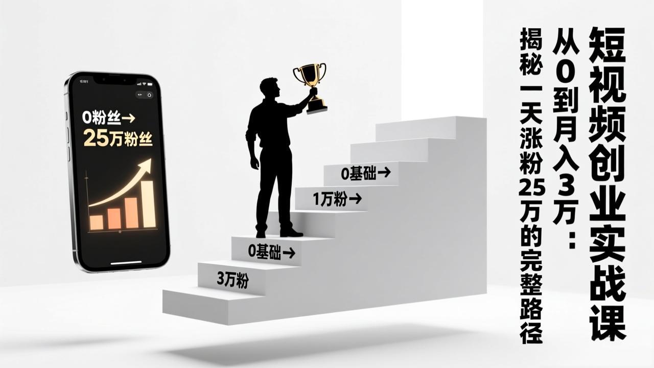 短视频创业实战课：从0到月入3万：揭秘一天涨粉25万的完整路径-伊亚库
