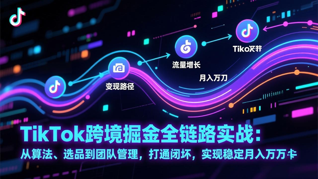 TikTok跨境掘金全链路实战：从算法、选品到团队管理，打通闭环，实现稳定月入万刀-伊亚库