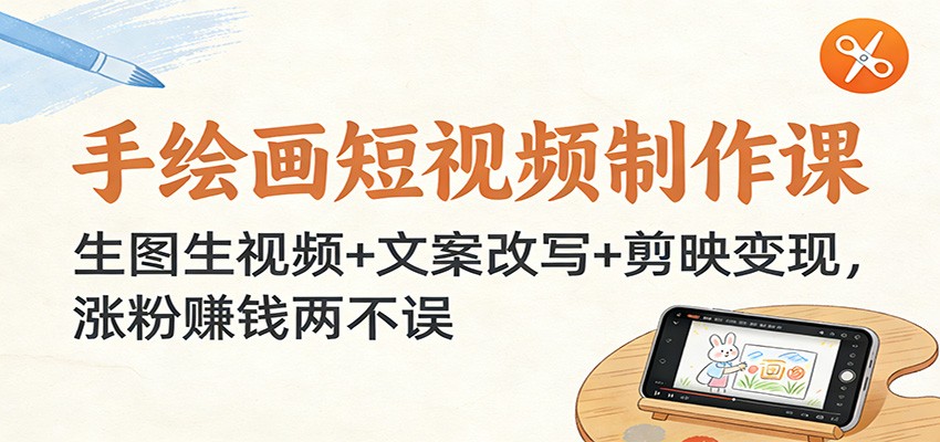 手绘画短视频制作课：生图生视频+文案改写+剪映变现，涨粉赚钱两不误-伊亚库