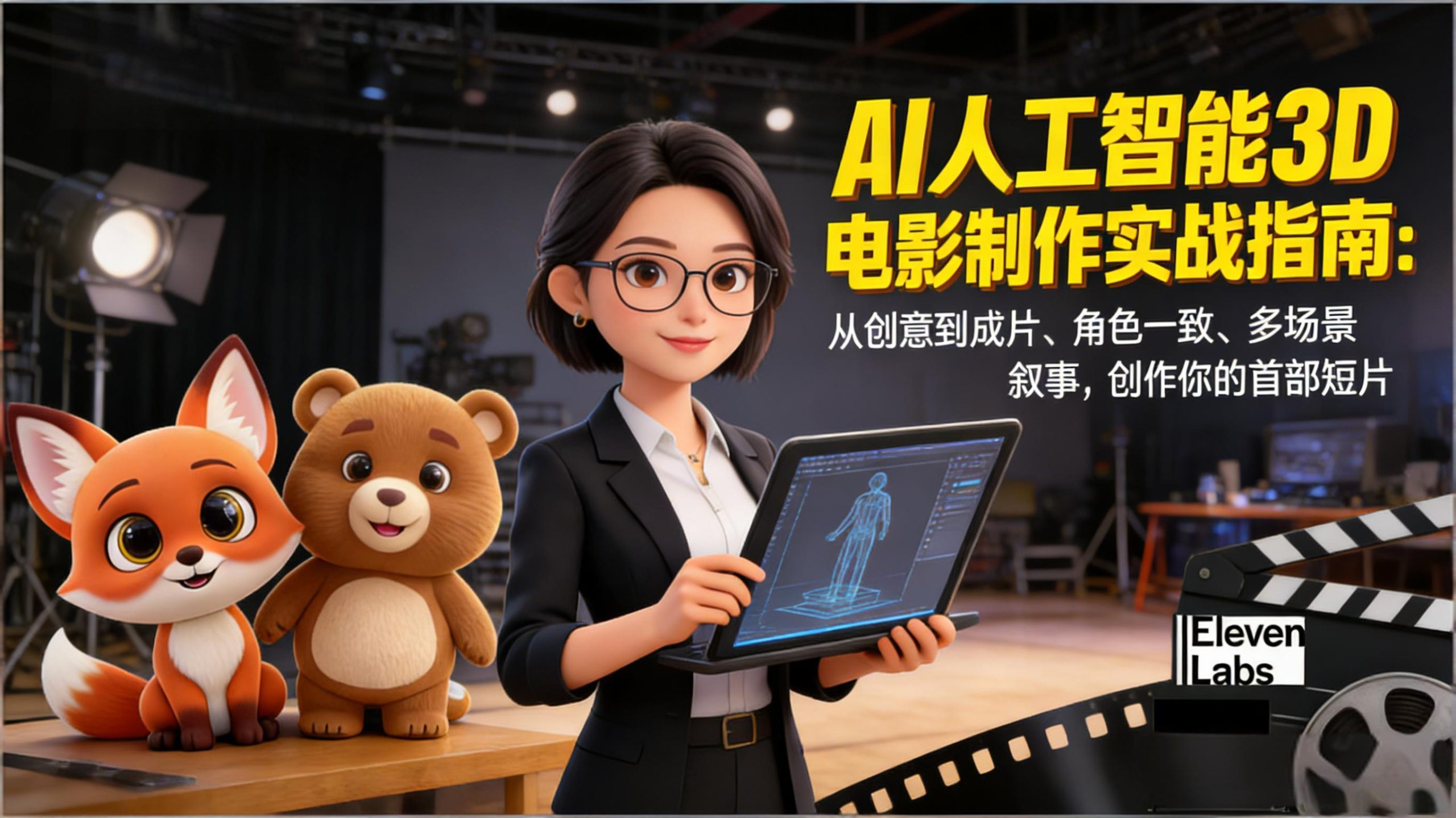AI人工智能3D电影制作实战指南：从创意到成片、角色一致、多场景叙事，创作你的首部短片-伊亚库