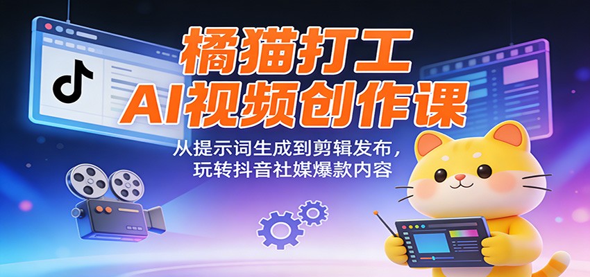 橘猫打工AI视频创作课：从提示词生成到剪辑发布，玩转抖音社媒爆款内容-伊亚库