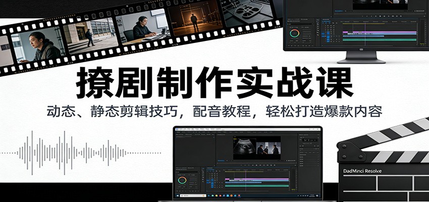 撩剧制作实战课：动态、静态剪辑技巧，配音教程，轻松打造爆款内容-伊亚库