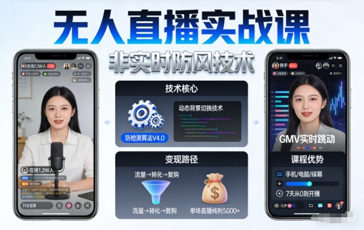宝子哥无人直播实战课，非实时防风技术，聚焦抖音快手等平台直播带货，轻松开启直播变现之路(更新2026)-伊亚库