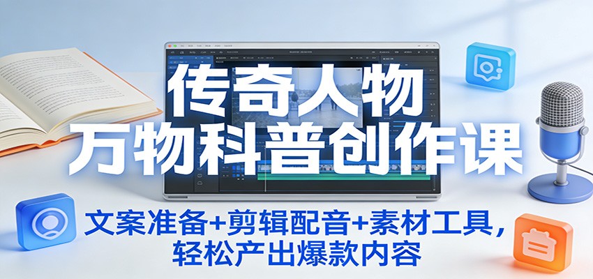 传奇人物万物科普创作课：文案准备+剪辑配音+素材工具，轻松产出爆款内容-伊亚库