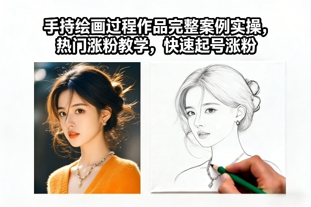 手持绘画过程作品完整案例实操，热门涨粉教学，快速起号涨粉-伊亚库