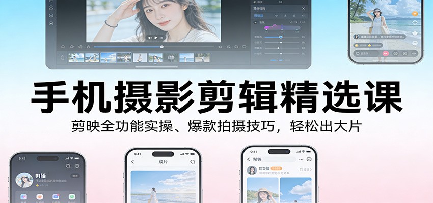 手机摄影剪辑精选课：剪映全功能实操、爆款拍摄技巧，轻松出大片-伊亚库