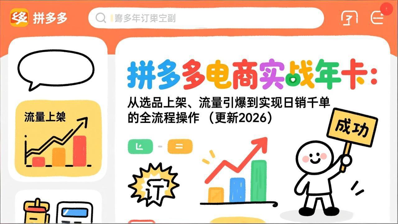 拼多多电商实战年卡：从选品上架、流量引爆到实现日销千单的全流程操作(更新2026-伊亚库