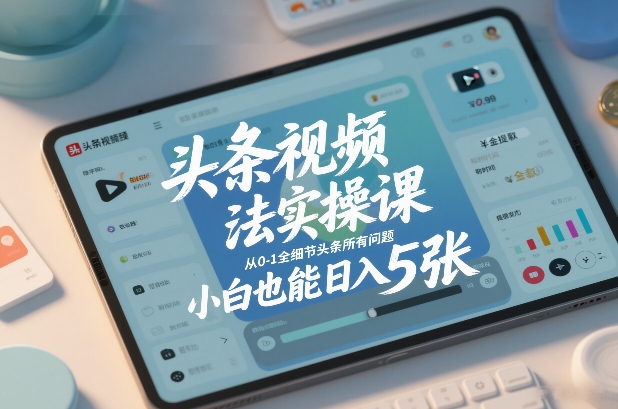 头条视频玩法实操课，从0-1全细节头条所有问题，小白也能日入5张-伊亚库