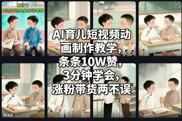 AI育儿短视频动画制作教学，条条10W赞，3分钟学会，涨粉带货两不误-伊亚库