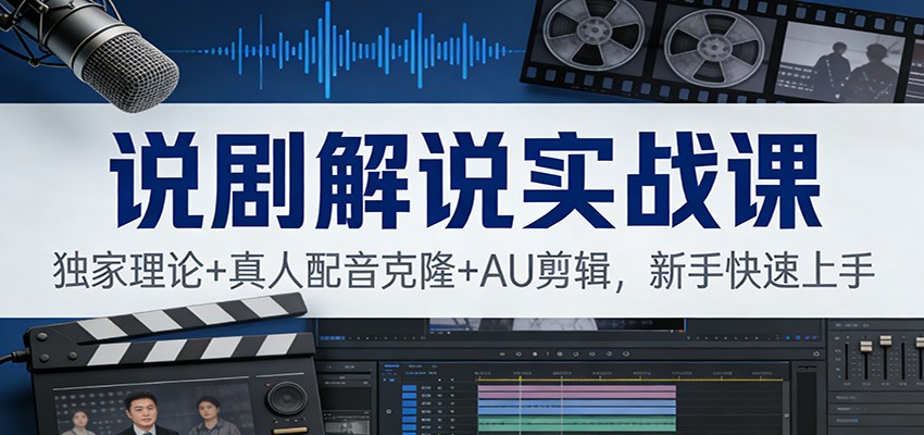 说剧解说实战课：独家理论+真人配音克隆+AU剪辑，新手快速上手-伊亚库