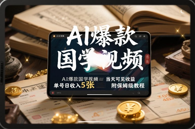 AI爆款国学视频，独家起号方法，小白直接上手，当天可见收益，单号日收入5张+附保姆级教程-伊亚库