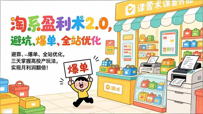 淘系盈利术2.0，避坑、爆单、全站优化，三天掌握高投产玩法，实现月利润翻倍！-伊亚库