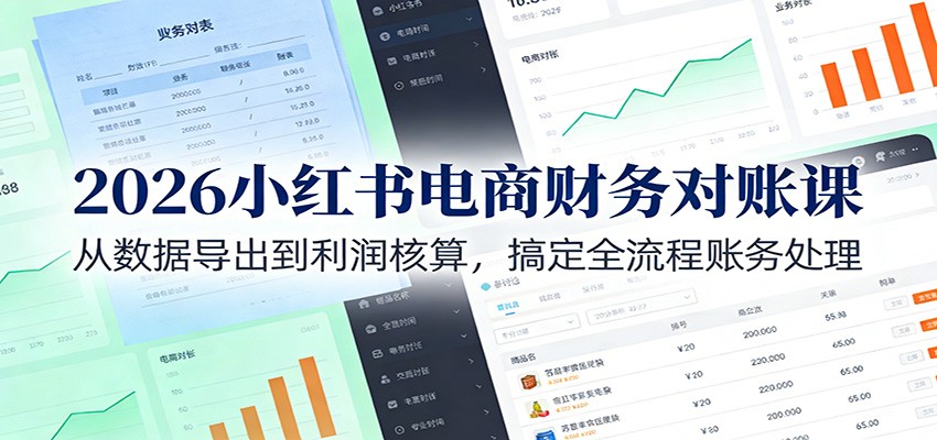 2026小红书电商财务对账课：从数据导出到利润核算，搞定全流程账务处理-伊亚库