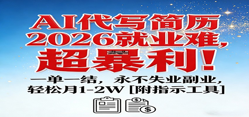 AI代写简历，2026就业难，超暴利！一单一结，永不失业副业，轻松月1-2W【附指令工具】-伊亚库