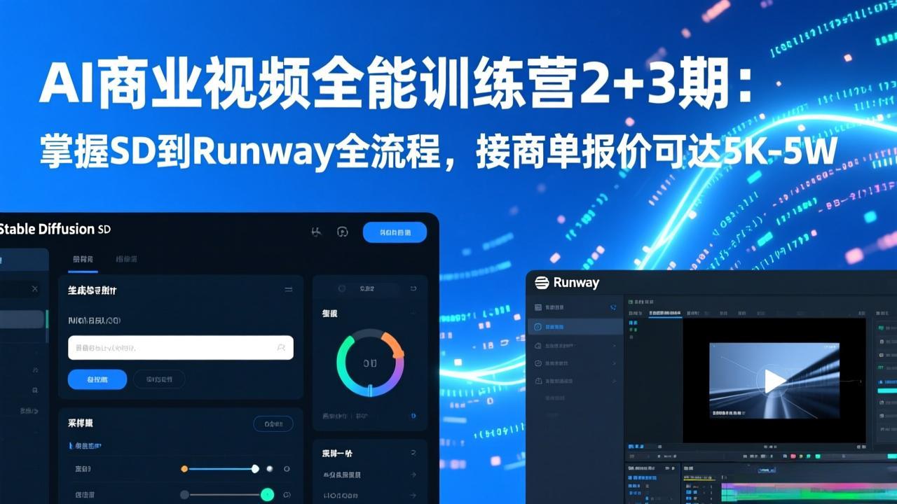 AI商业视频全能训练营2+3期:掌握SD到Runway全流程,接商单报价可达5K-5W-伊亚库