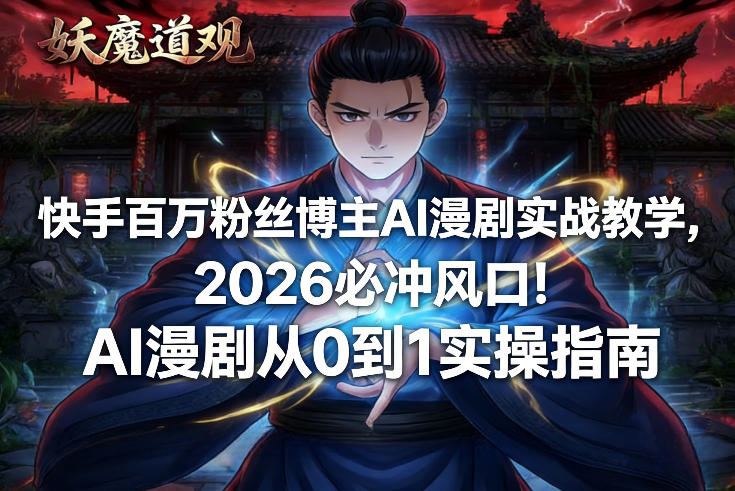 快手百万粉丝博主AI漫剧实战教学，2026必冲风口！AI漫剧从0到1实操指南-伊亚库