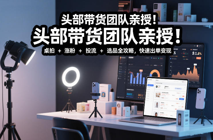 头部带货团队亲授！专业短视频实拍带货课：桌拍+涨粉+投流+选品全攻略，快速出单变现，月入2w+-伊亚库