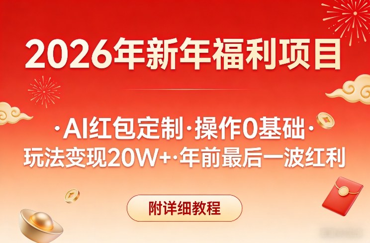 新年福利项目，AI红包定制，操作0基础，玩法变现20W+年前最后一波红利，附详细教程-伊亚库