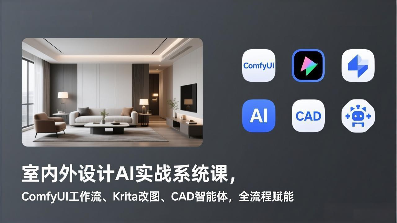 室内外设计AI实战系统课，ComfyUI工作流、Krita改图、CAD智能体，全流程赋能-伊亚库