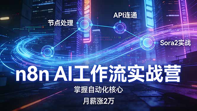 n8n AI工作流实战营，节点处理+API连通+Sora2实战，掌握自动化核心月薪涨2万-伊亚库