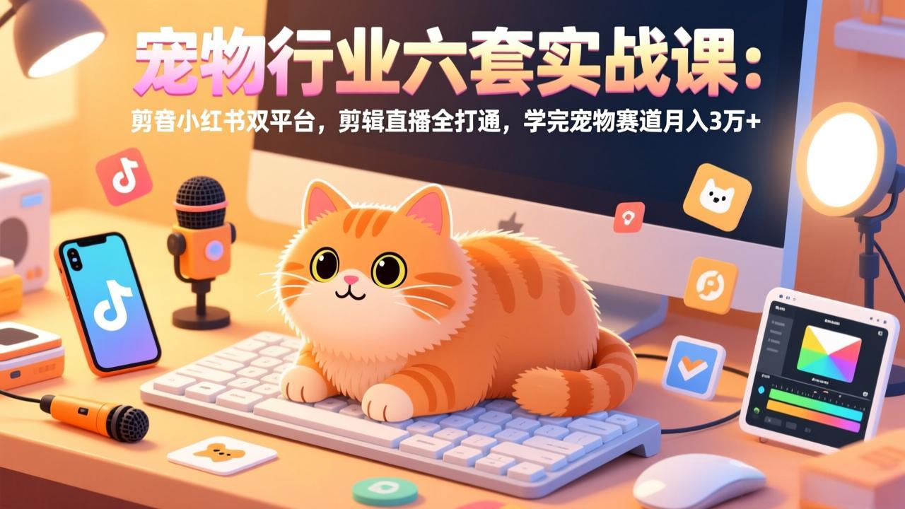 宠物行业六套实战课：抖音小红书双平台，剪辑直播全打通，学完宠物赛道月入3万+-伊亚库