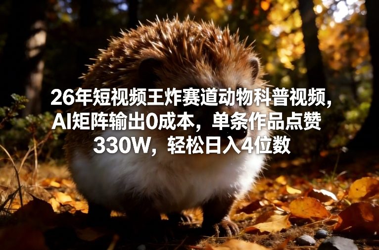 26年短视频王炸赛道动物科普视频，AI矩阵输出0成本，单条作品点赞330W，轻松日入4位数-伊亚库