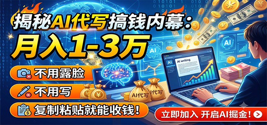 揭秘AI代写搞钱内幕：月入1-3万，不用露脸不用写，复制粘贴就能收钱！-伊亚库