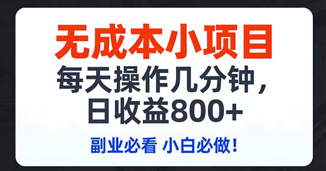 无成本小项目,每天操作几分钟,日收益800+ 副业必看 小白必做！-伊亚库