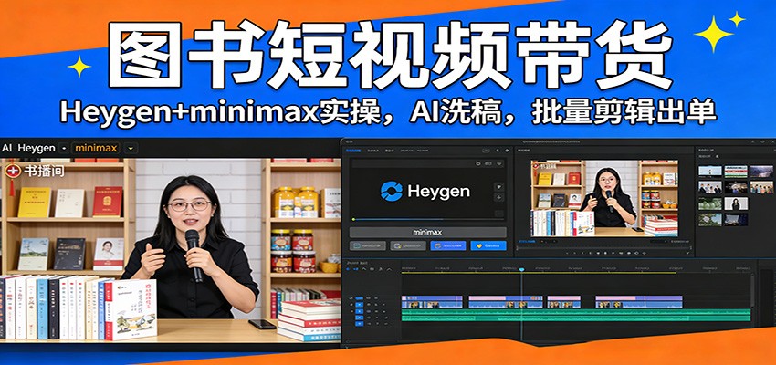 图书短视频带货：Heygen+minimax实操，AI洗稿 ，批量剪辑出单-伊亚库