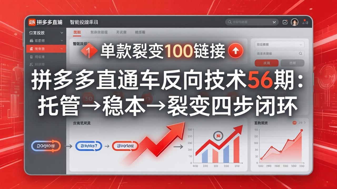 拼多多直通车反向技术56期：托管→稳本→裂变四步闭环，单款裂变100链接抢占核心流量-伊亚库