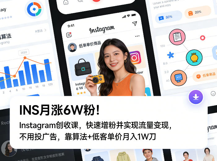 INS月涨6W粉！Instagram创收课，快速增粉并实现流量变现，不用用投广告，靠算法+低客单价月入1W刀-伊亚库