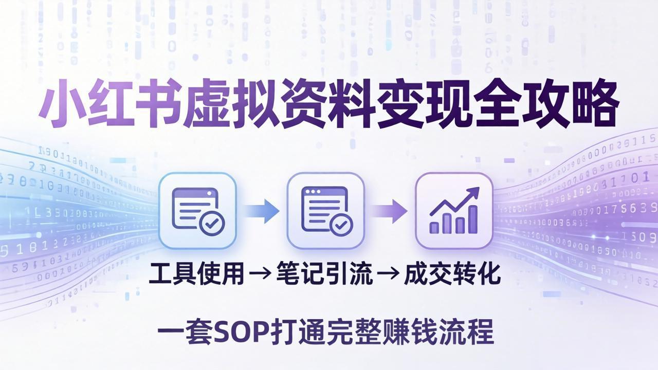 小红书虚拟资料变现全攻略：从工具使用到笔记引流成交，一套 SOP 打通完整赚钱流程-伊亚库