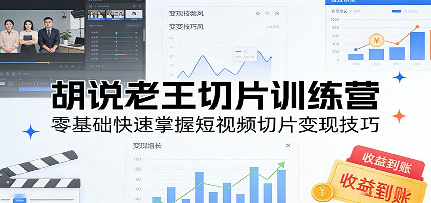 胡说老王切片训练营，零基础快速掌握短视频切片变现技巧-伊亚库
