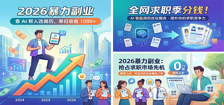 2026暴力副业：靠AI帮人改简历，单日收益1000+，全网求职季分钱-伊亚库
