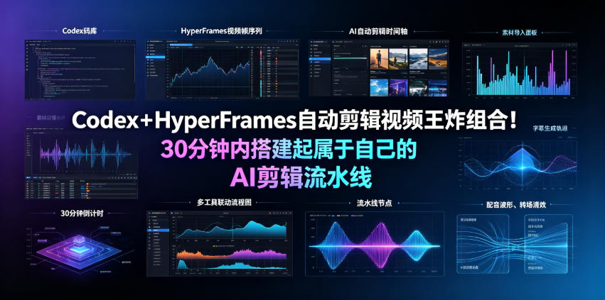 Codex+HyperFrames自动剪辑视频王炸组合!30分钟内搭建起属于自己的AI剪辑流水线(完整版实操教程手册)