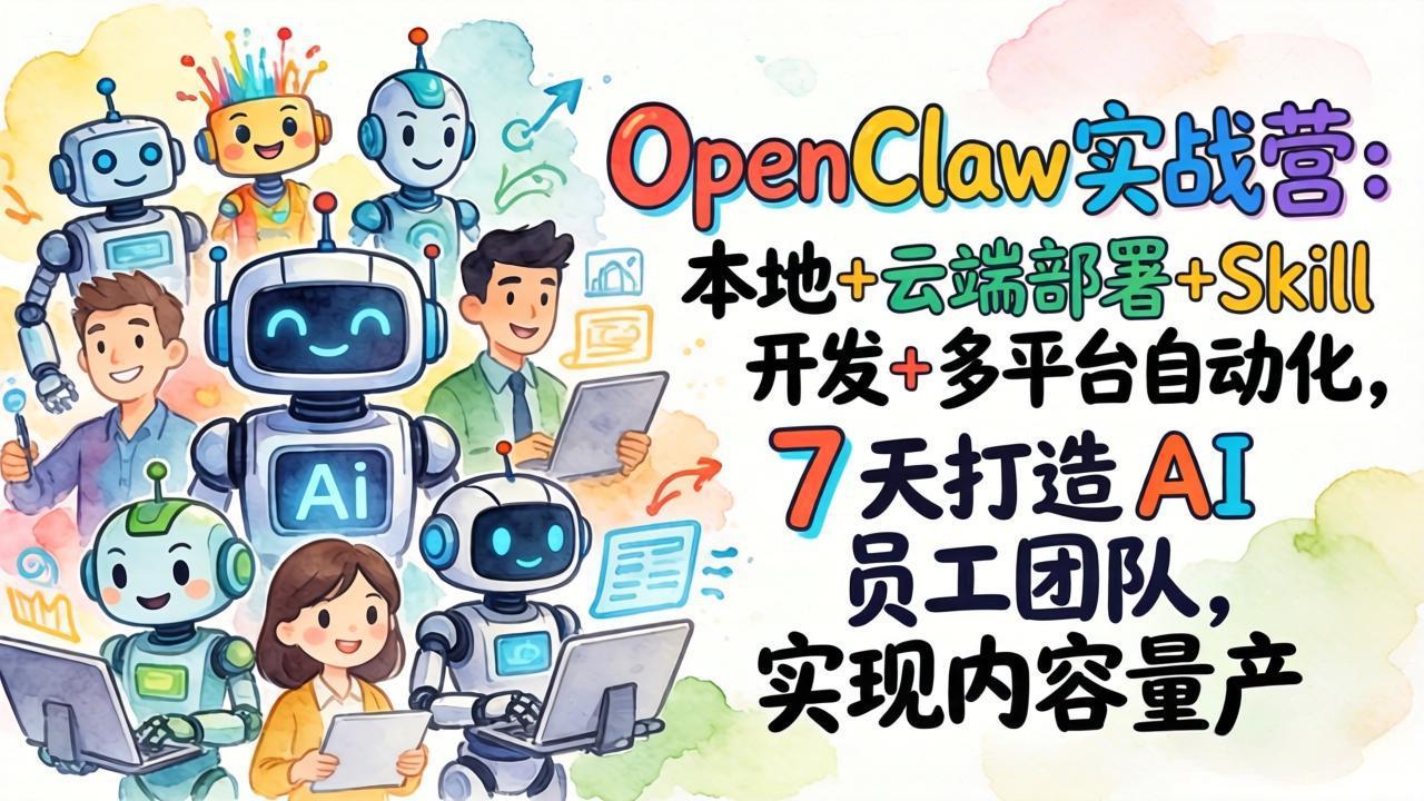 OpenClaw实战营：本地+云端部署+Skill开发+多平台自动化，7 天打造 AI 员工团队，实现内容量产-伊亚库