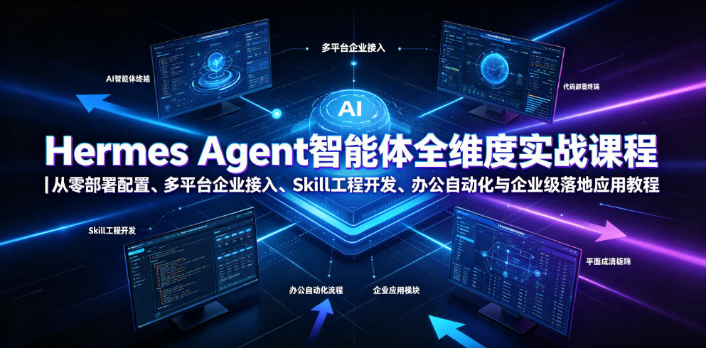 Hermes Agent智能体全维度实战课程|从零部署配置、多平台企业接入、Skill工程开发、办公自动化与企业级落地应用教程