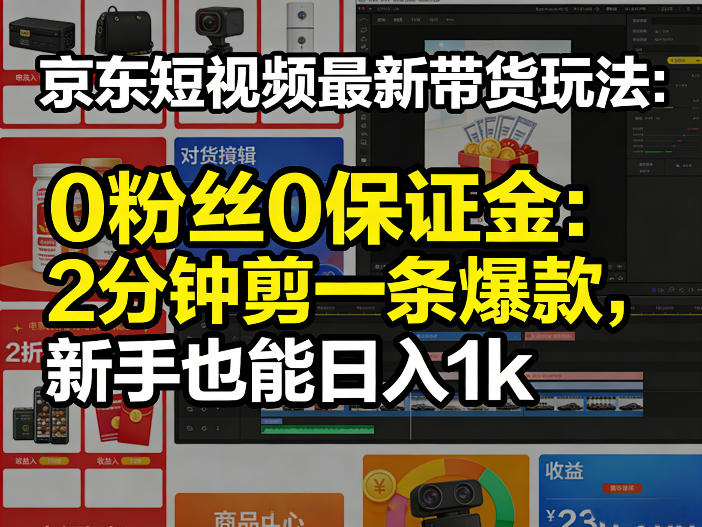 京东短视频最新带货玩法，0粉丝0保证金，2分钟剪一条爆款，新手也能日入1k+【揭秘】-伊亚库